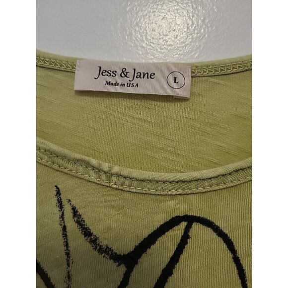 Jess & Jane Tunic Asymmetrical Artsy Pocket 3/4 Sleeve Large Green Black - Picture 6 of 7